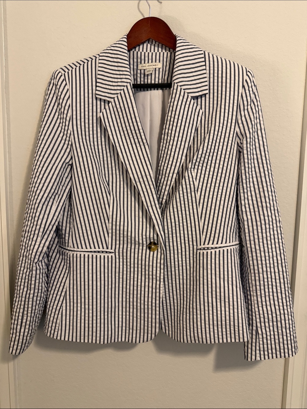 Tailored Striped Blazer in White & Navy